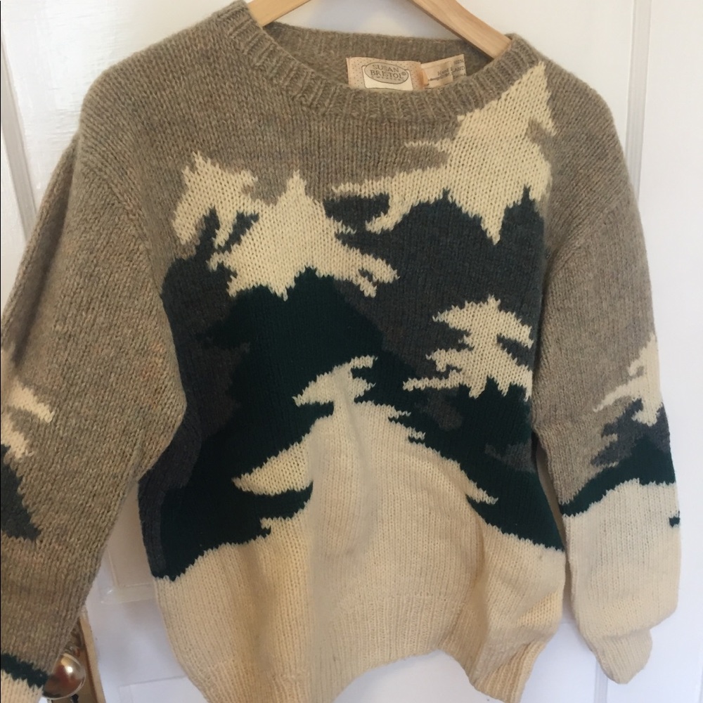 Vintage 100% Shetland wool forest scene sweater